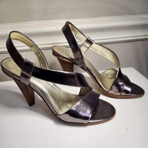 (SOLD) Joan & David Pewter Leather Heels